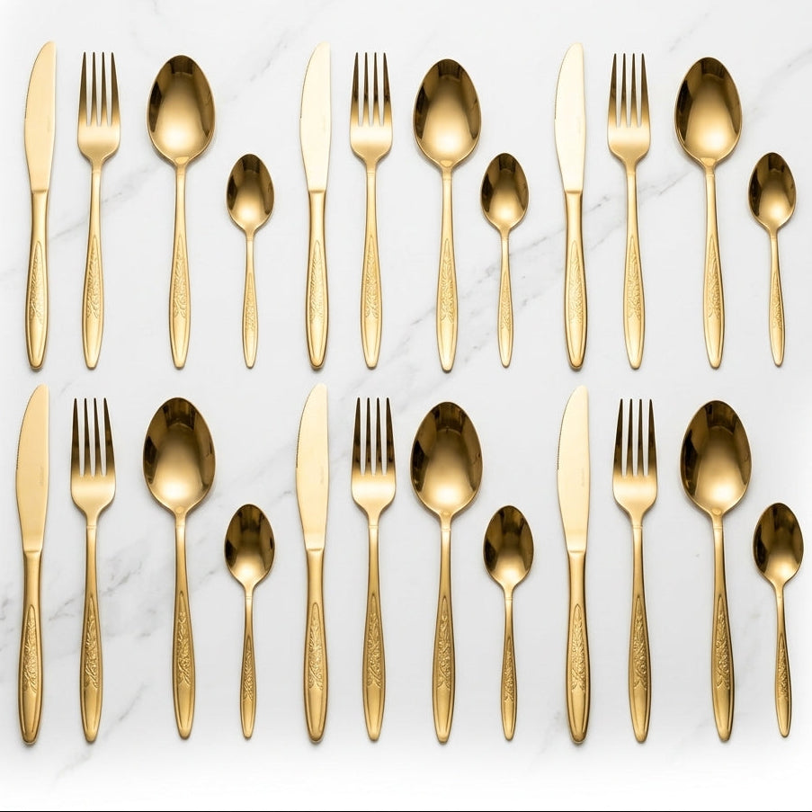 FALARI 24-Piece Luxury Gold Flatware Set – Stainless Steel Cutlery Service for 6 ( 18/10 S/S )