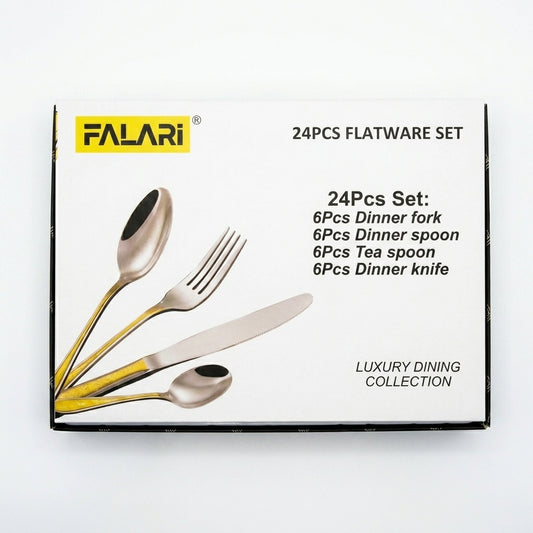 FALARI 24-Piece Luxury Gold Flatware Set – Stainless Steel Cutlery Service for 6 ( 18/10 S/S )
